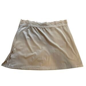 Vanity Fair Tan Floral Lace Waist Band Mini 16”Classic Slip Skirt Size Large